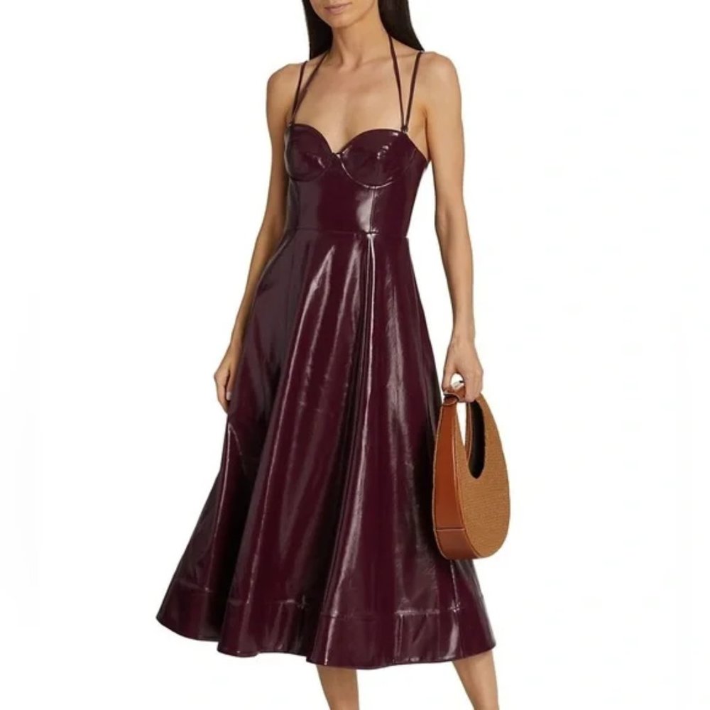 NEW Staud Faux Leather Abstract Midi Dress size 6 #944